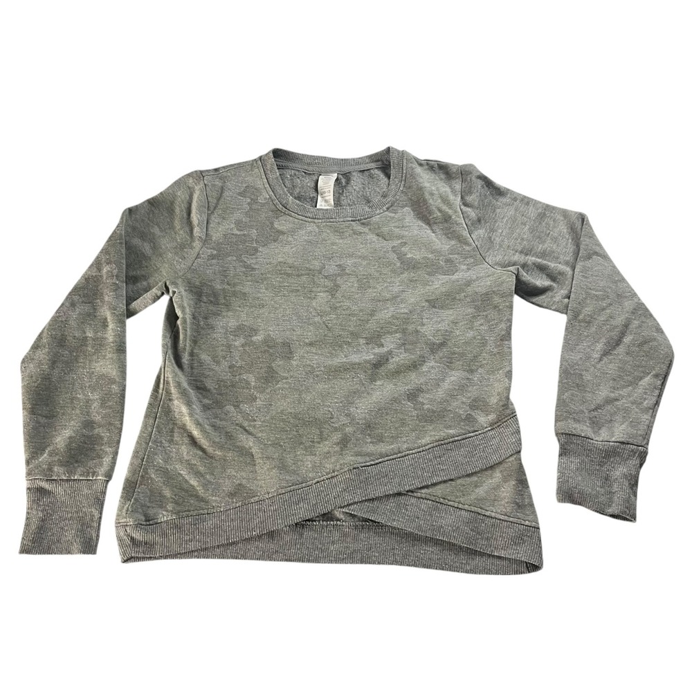 Activ Girls Gray Camo Blouse Cross Front Long‎ Sleeve Top Size L 10/12